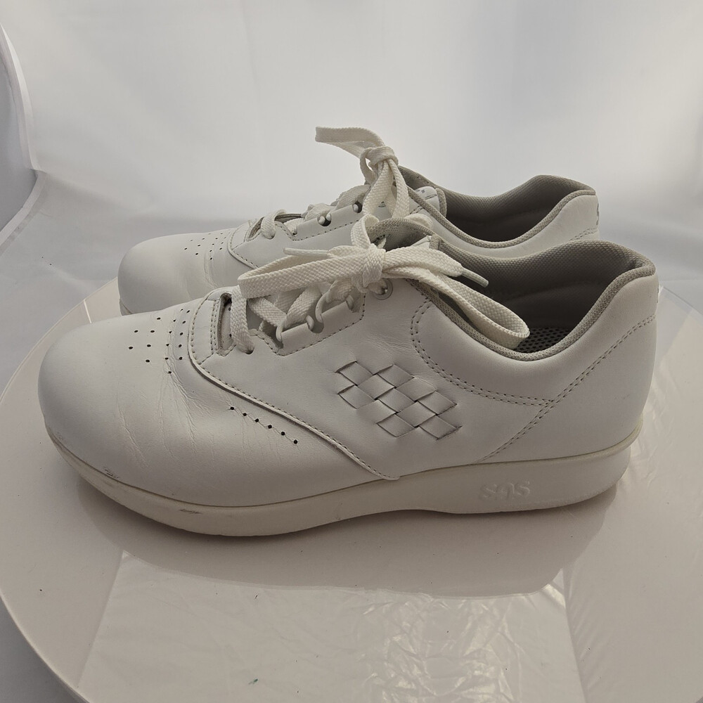 SAS Free Time Shoes Women 6.5 W White Leather Lace Up Comfort Walking Sneakers